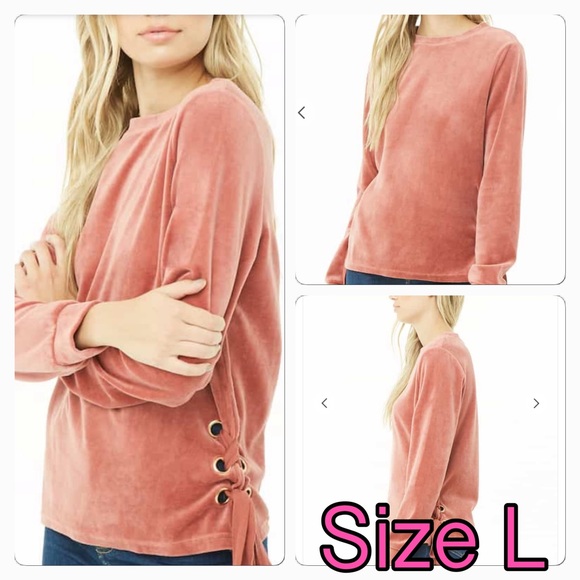 Forever 21 lace up velour top. Size L - Picture 2 of 2